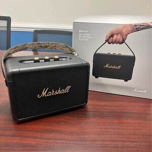Marshall Black Bluetooth Speaker with Gold Accents